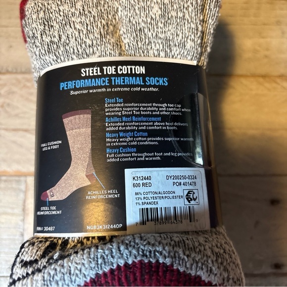 Men's Dickies Steel Toe Crew Performance Thermals Heavyweight Cotton 3 Pair Red - Picture 14 of 16